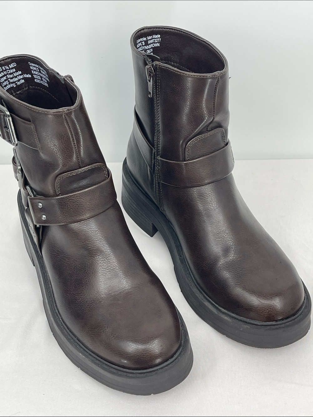 SO Women's Dark Brown Combat Moto Boots WOMENS SIZE 6.5 M BUCKLES STUDS